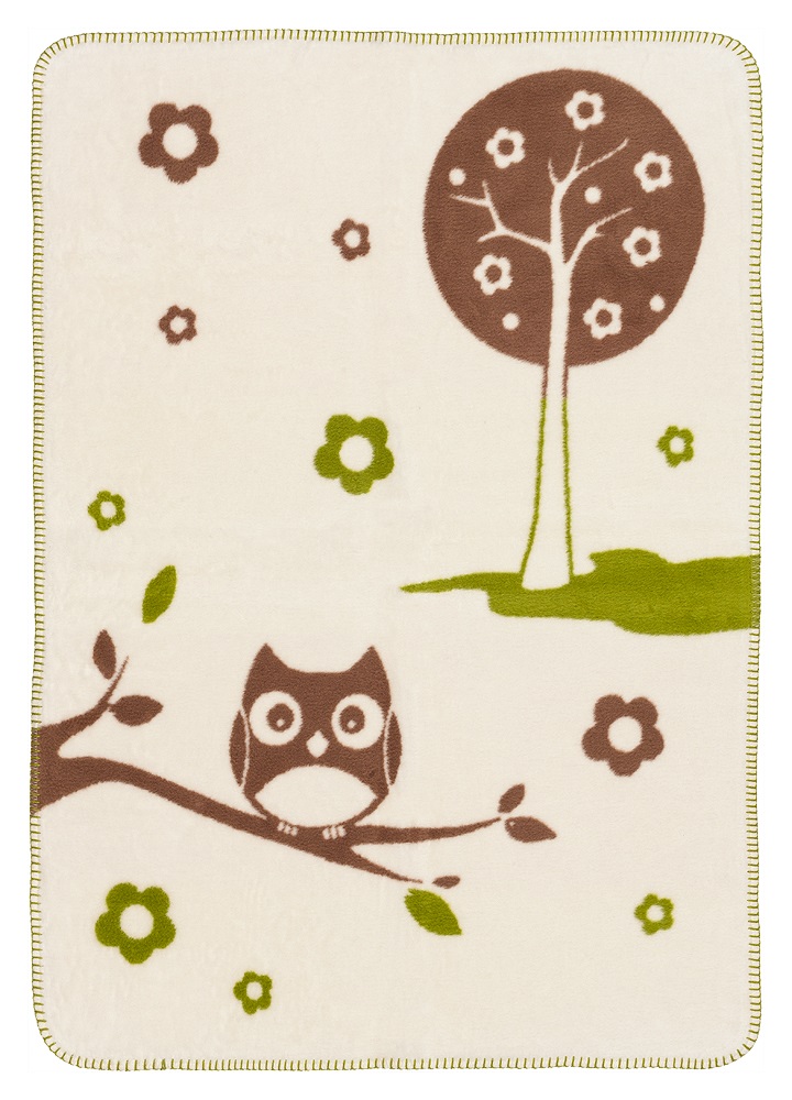 Babydecke aus weichem Biobaumwollfleece - Motiv Eule Einstein - 75x100cm