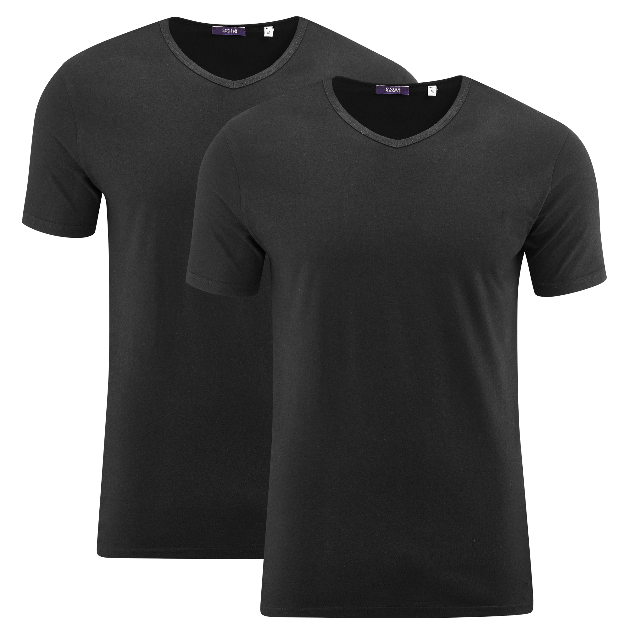 Herren V-Ausschnitt Bio Baumwoll T-Shirt zum Unterziehen im 2er Pack in schwarz Herren V-Ausschnitt Bio Baumwoll T-Shirt zum Unterziehen im 2er Pack in schwarz
